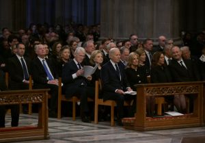 WASHINGTON, DC - JANUARY 9: President Joe Biden, First Lady Jill Biden, Vice President Kamala Harris and Second Gentleman Doug Emhoff attend the state funeral services for former President Jimmy Carter at the National Cathedral on January 9, 2025 in Washington, D.C.  President Joe Biden declared today a national day of mourning for Carter, the 39th President of the United States, who died at the age of 100 on December 29, 2024 at his home in Plains, Georgia. (Photo by Ricky Carioti - Pool/Getty Images)