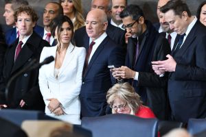 WASHINGTON, DC - JANUARY 20: (L-R) CEO of Meta and Facebook Mark Zuckerberg, Lauren Sanchez, Amazon founder Jeff Bezos, Google CEO Sundar Pichai and Tesla and SpaceX CEO Elon Musk arrive for the inauguration of U.S. President-elect Donald Trump in the U.S. Capitol Rotunda on January 20, 2025 in Washington, DC. Donald Trump takes office for his second term as the 47th President of the United States. (Photo by Saul Loeb-Pool/Getty Images)
