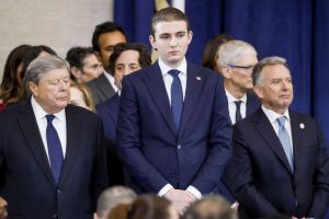 WASHINGTON, DC - JANUARY 20: Donald Trump's son, Barron Trump (C), attends the United States Capitol on January 20, 2025 in Washington, DC. Donald Trump takes office for his second term as the 47th President of the United States. (Photo by Shawn Thew-Pool/Getty Images)