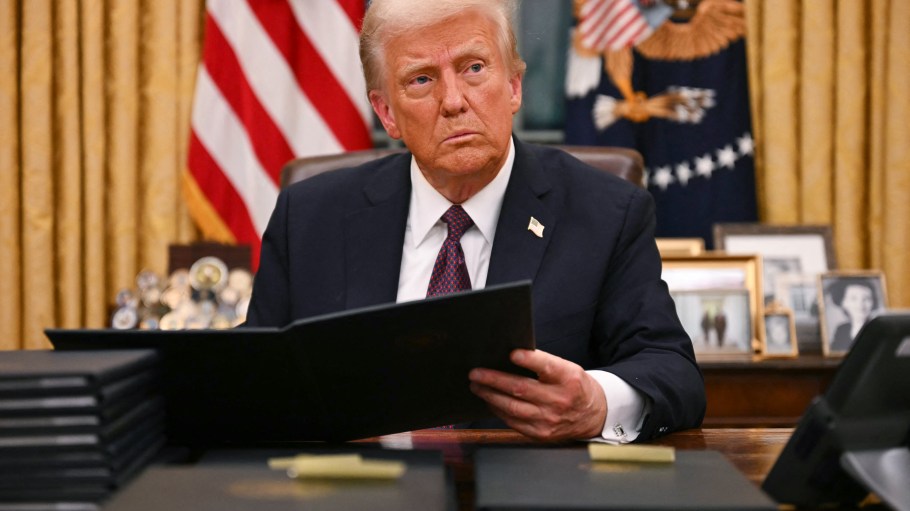 U.S. President Donald Trump in the Oval Office on the day of his inauguration.
