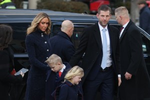 WASHINGTON, DC - JANUARY 20: Lara Trump, former co-chair of the Republican National Committee, and Eric Trump, executive vice president of Trump Organization Inc., arrive for mass at St. Johns Church ahead of the President-elect Donald Trump's inauguration on January 20, 2025 in Washington, DC. Donald Trump takes office for his second term as the 47th president of the United States. (Photo by Scott Olson/Getty Images)