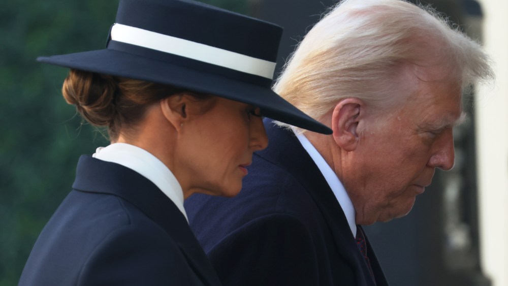 WASHINGTON, DC - JANUARY 20: Melania Trump hat and U.S. President-elect Donald Trump arrive for services at St. John's Church as part of Inauguration ceremonies on January 20, 2025 in Washington, DC. Donald Trump takes office for his second term as the 47th president of the United States. (Photo by Scott Olson/Getty Images)