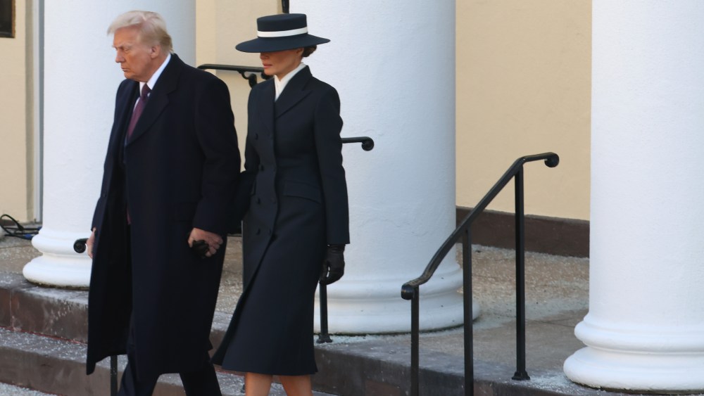 WASHINGTON, DC - JANUARY 20: Melania Trump and U.S. President-elect Donald Trump leave after services at St. John's Church as part of Inauguration ceremonies on January 20, 2025 in Washington, DC. Donald Trump takes office for his second term as the 47th president of the United States. (Photo by Scott Olson/Getty Images)