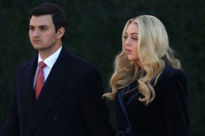 WASHINGTON, DC - JANUARY 20: Tiffany Trump, daughter of U.S. President Donald Trump, and her husband Michael Boulos arrive for church services at St. John's Church on January 20, 2025 in Washington, DC. Donald Trump takes office for his second term as the 47th president of the United States. (Photo by Scott Olson/Getty Images)