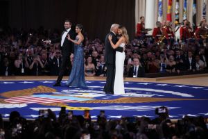 WASHINGTON, DC - JANUARY 20: President Donald Trump dances with wife Melania and Vice President JD Vance and 2nd Lady Usha Vance dance  at the Commander-in-Chief Ball on January 20, 2025 in Washington, DC.  President Trump attends some of the inaugural balls after taking the oath as the 47th president. (Photo by Andrew Harnik/Getty Images)