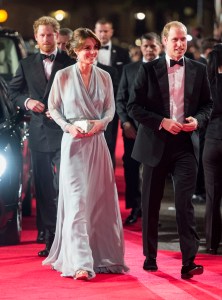 LONDON, ENGLAND - OCTOBER 26:  Prince Harry with Prince William, Duke of Cambridge and Catherine, Duchess of Cambridge attend the Royal Film Performance of  "Spectre" at Royal Albert Hall on October 26, 2015 in London, England.  (Photo by Mark Cuthbert/UK Press via Getty Images)