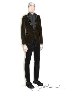 Sketch of Glen Powell's custom Giorgio Armani Made to Measure look for the Golden Globes 2025.