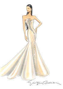 Sketch of Demi Moore's custom Giorgio Armani Privé gown for the Golden Globes 2025.