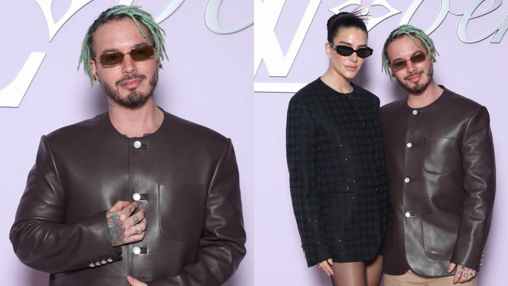 J Balvin and Valentina Ferrer attend the Louis Vuitton men's fall 2025 fashion show on Jan. 21 in Paris, fashion week