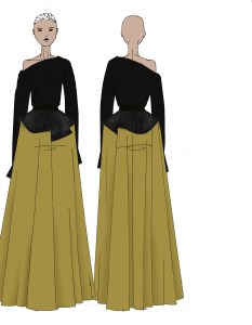 Sketch of Kathryn Hahn's Altuzarra look for the Golden Globes 2025.