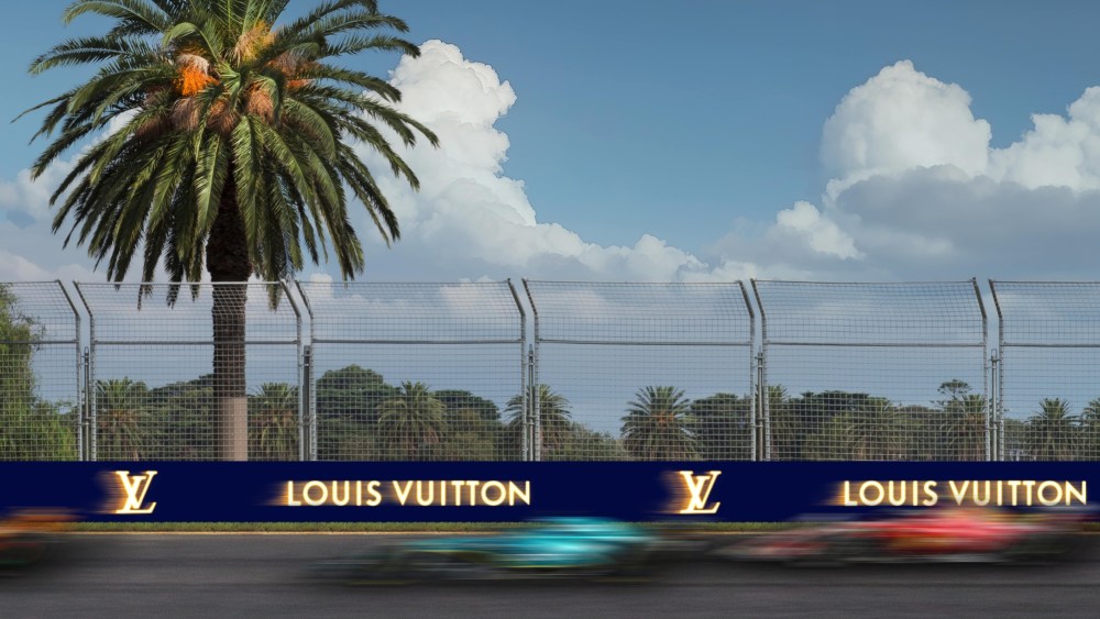 Louis Vuitton's trackside signage as an official partner of Formula 1.