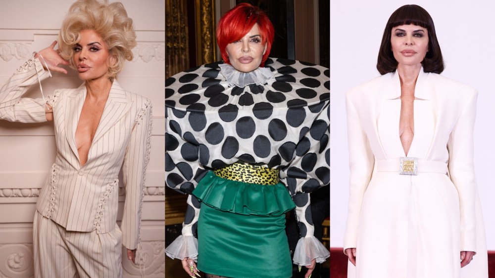 Lisa Rinna wigs and hairstyles at Jean Paul Gaultier, Viktor & Rolf and Stéphane Rolland's spring 2025 couture presentations, wigs, hairstyles, fashion week, Paris