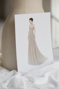 Sketch of Monica Barbaro's Dior gown for the Golden Globes 2025.