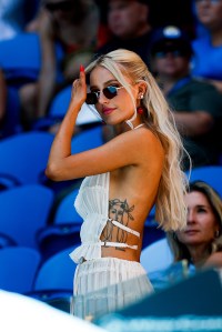 MELBOURNE, AUSTRALIA - JANUARY 18: Morgan Riddle, girlfriend of Taylor Fritz, watches him play Gael Monfils on day seven of the 2025 Australian Open at Melbourne Park on January 18, 2025 in Melbourne, Australia. (Photo credit should read Chris Putnam/Future Publishing via Getty Images)