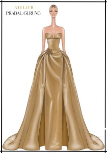Sketch of Nikki Glaser's Atelier Prabal Gurung gown for the Golden Globes 2025.