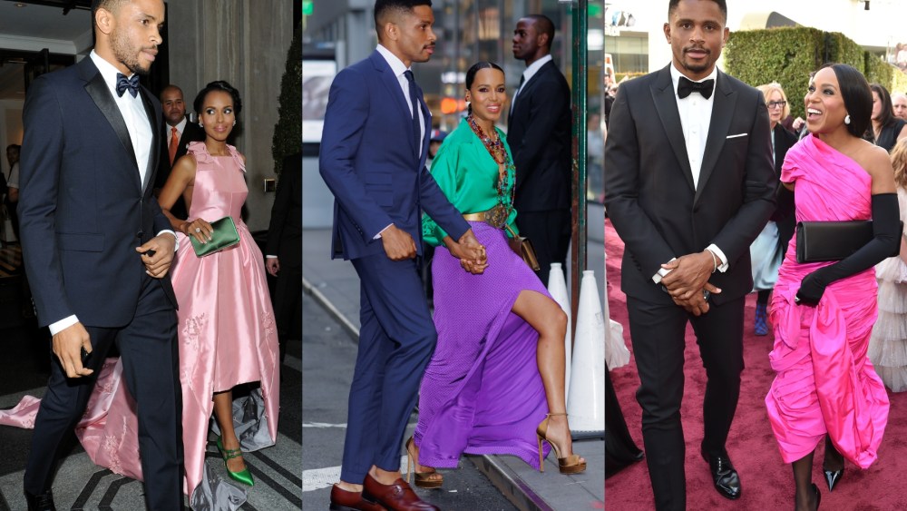 Nnamdi Asomugha and Kerry Washington leave The Mark Hotel for the Met Gala at the Metropolitan Museum of Art on May 4, 2015 in New York City; Kerry Washington and Nnamdi Asomugha attend the Ralph Lauren fashion show in Midtown on April 29, 2024 in New York City; Nnamdi Asomugha and Kerry Washington during the 82nd Annual Golden Globes held at The Beverly Hilton on January 05, 2025 in Beverly Hills, California.