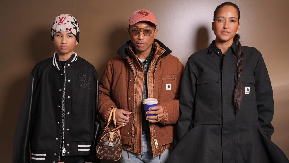 Rocket Williams, Pharrell Williams and Helen Lasichanh at the Sacai fashion show on Jan. 26 in Paris, Louis Vuitton, millionaire Speedy