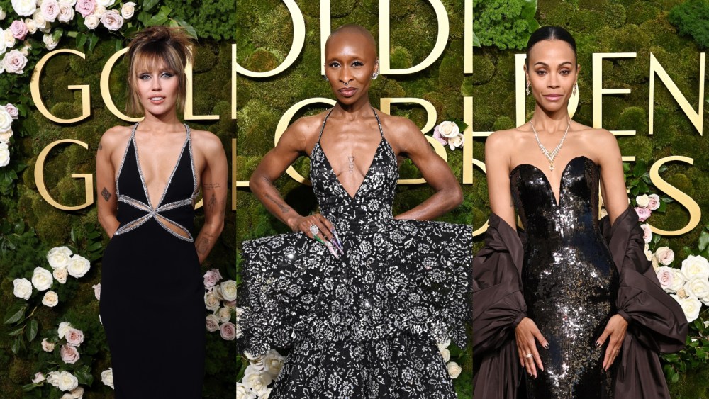 Miley Cyrus, Cynthia Erivo, and Zoe Saldana attend the 82nd Annual Golden Globe Awards at The Beverly Hilton on January 05, 2025 in Beverly Hills, California.