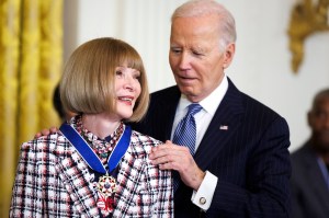 WASHINGTON, DC - JANUARY 4: Anna Wintour, Editor-in-Chief of Vogue, receives the Presidential Medal of Freedom by U.S. President Joe Biden in the East Room of the White House on January 4, 2025 in Washington, DC. President Biden is awarding 19 recipients with the nation's highest civilian honor. President Biden is awarding 19 recipients with the nation's highest civilian honor. (Photo by Tom Brenner/Getty Images)