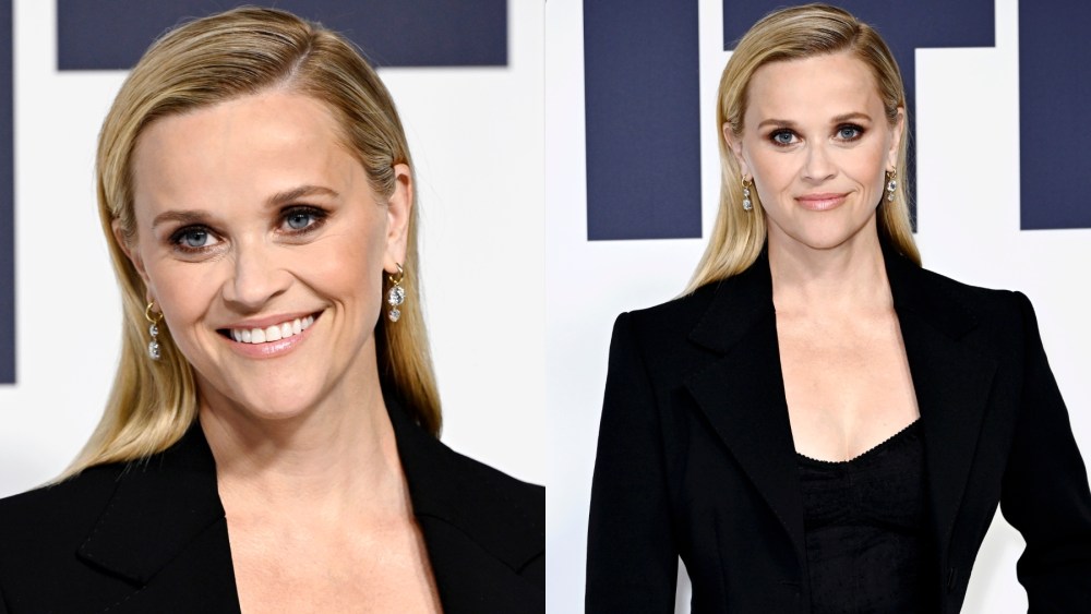 Reese Witherspoon attends the U.K. premiere of "You're Cordially Invited" on Jan. 23 in London, skirt suit