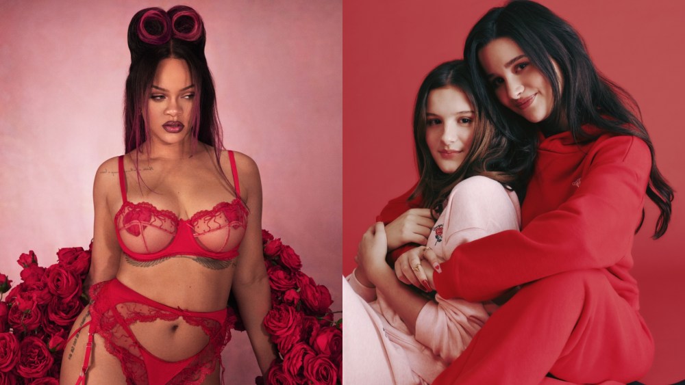 Rihanna, Hayley and Jules LeBlanc in Savage x Fenty Valentine's Day campaign, loungewear, sleepwear, lingerie