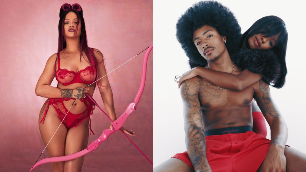 Rihanna,  Kordell Beckham and Serena Page in Savage x Fenty's Valentine's Day campaign, sleepwear, loungewear, lingerie