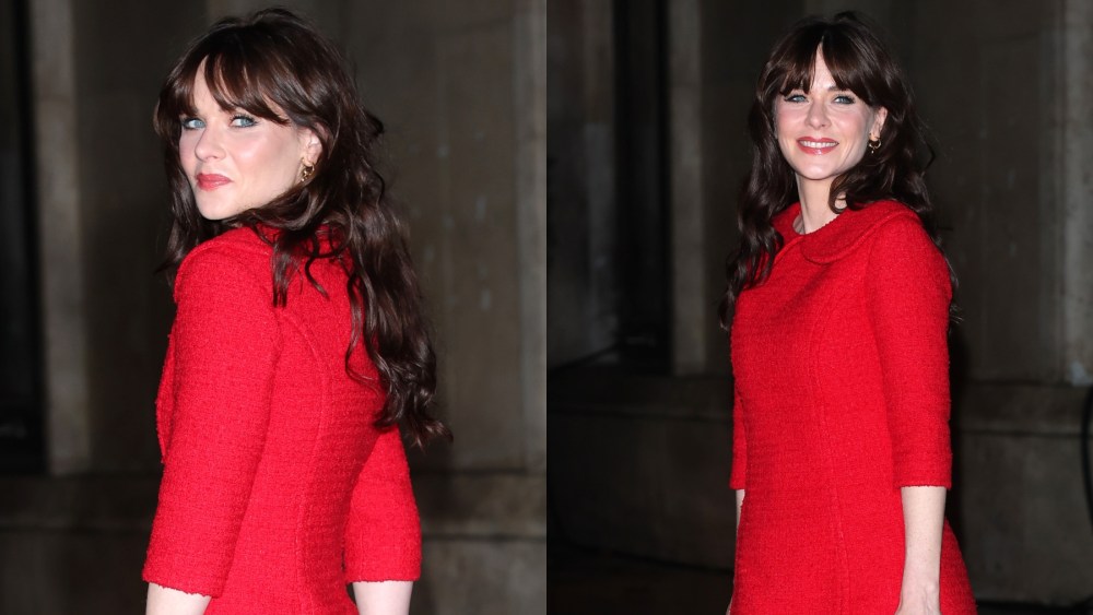 Zooey Deschanel attends the Patou fall 2025 fashion show on Jan. 26 in Paris, red trend