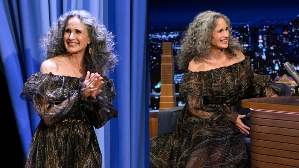 Andie MacDowell, Jimmy Fallon, The Tonight Show, Saint Laurent