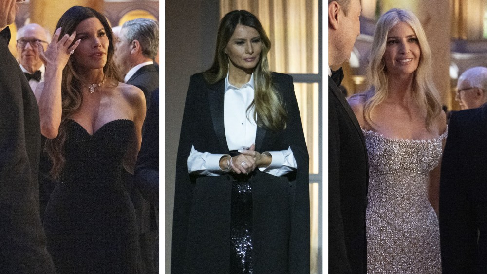 SpaceX and Tesla CEO Elon Musk (L), Ivanka Trump (2L) and Amazon Founder and CEO Jeff Bezos (R) talk before US President-elect Donald Trump speaks at a candlelight dinner at the National Building Museum in Washington, DC, on January 19, 2025, a day before his inauguration ceremony, lauren sanchez, ivanka trump