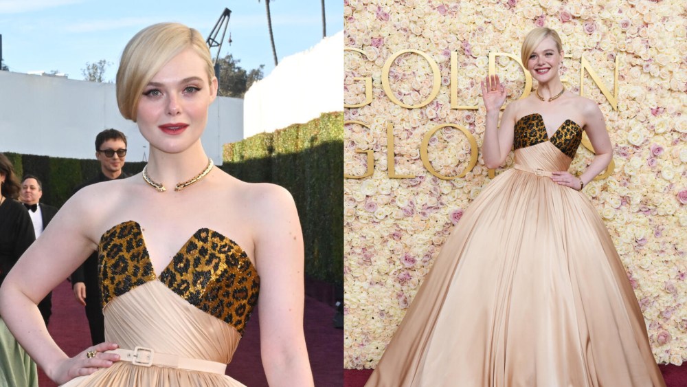 Elle Fanning during the 82nd Annual Golden Globes held at The Beverly Hilton on January 05, 2025 in Beverly Hills, California.
