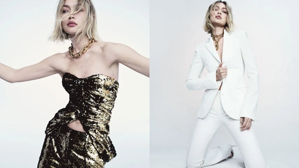 Gigi Hadid Rabanne’s Million Gold for Her campaign.