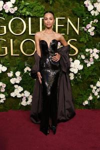 Zoe Saldana during the 82nd Annual Golden Globes held at The Beverly Hilton on January 05, 2025 in Beverly Hills, California.