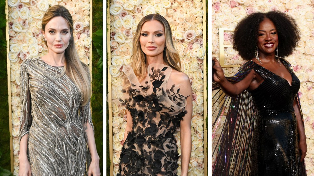 (L-R): Angelina Jolie, Georgina Chapman and Viola Davis embrace sheer styles at Golden Globes 2025, sheer fashion trends red carpet