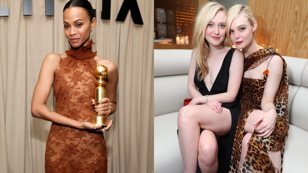 Zoe Saldaña, Dakota Fanning, Elle Fanning, 2025 Golden Globe Awards, after-parties