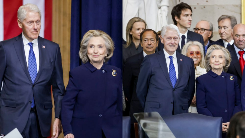Bill Clinton (L) and Hillary Clinton (R) at the United States Capitol on Jan. 20, 2025, in Washington, D.C.