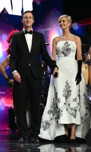 US President Donald Trump (2nd L) stands with First Lady Melania Trump, US Vice President J.D. Vance, Second Lady Usha Vance, Jared Kushner, daughter Ivanka Trump, granddaughter Kai Madison Trump, sons Donald Trump Jr. and Eric Trump, and daughter Tiffany during the Liberty inaugural ball in Washington, DC, on January 20, 2025. (Photo by Jim WATSON / AFP) (Photo by JIM WATSON/AFP via Getty Images)