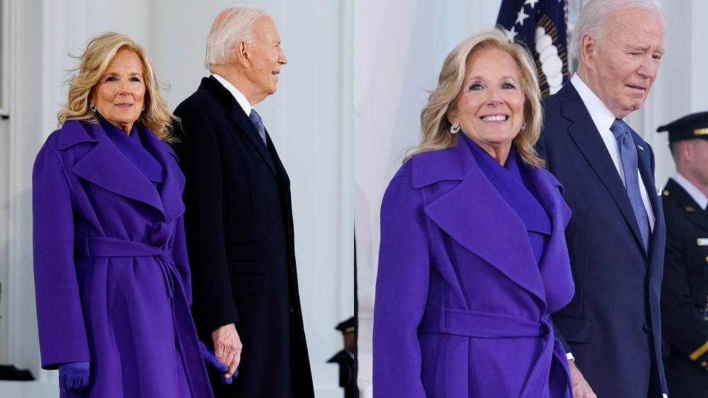 First lady Jill Biden and U.S. President Joe Biden wait the arrival of U.S. President-elect Donald Trump  at the White House.