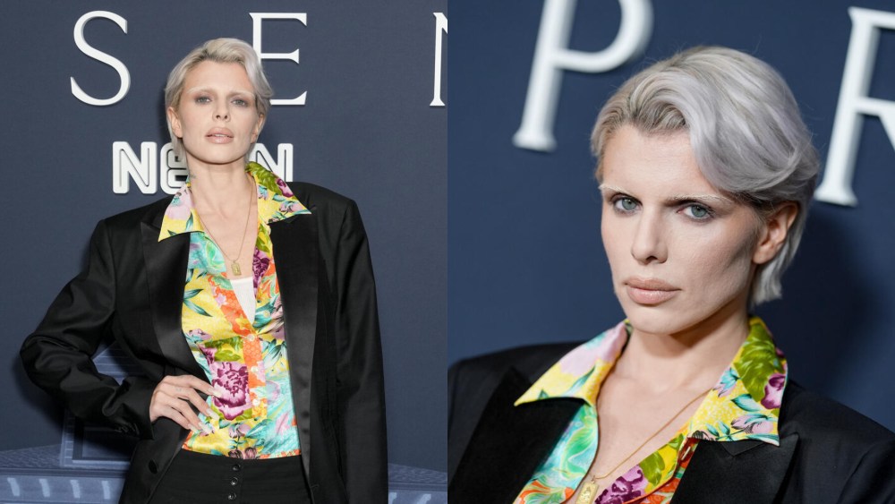 Julia Fox new silver haircut and eyebrows at the "Presence" New York Premiere on Jan. 16, 2025, in New  York.