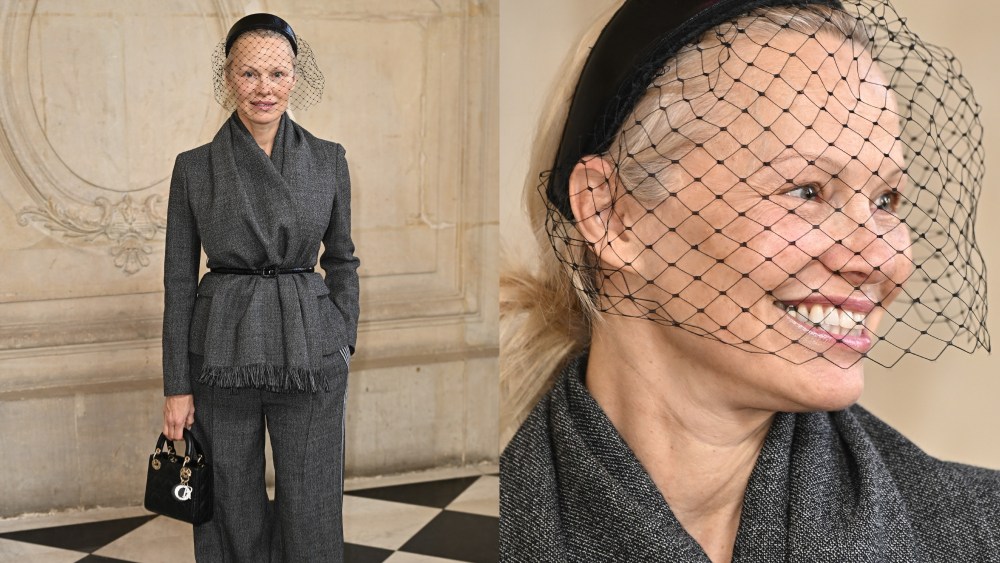Pamela Anderson wears veil, Christian Dior, Couture, Paris Fashion Week