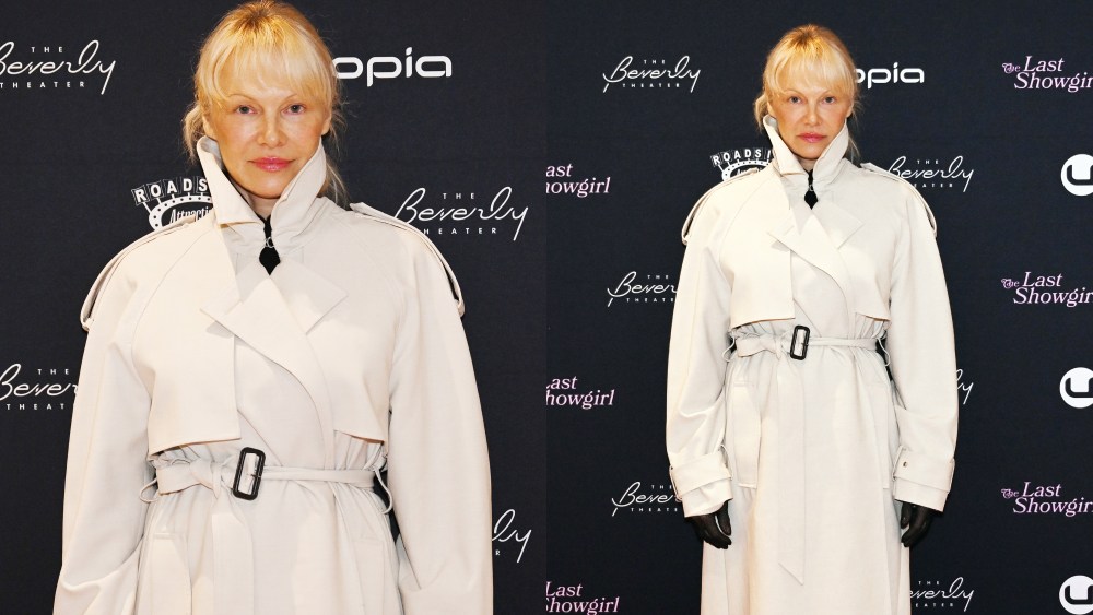 Pamela Anderson, trenchcoat, The Last Showgirl, las vegas, screening