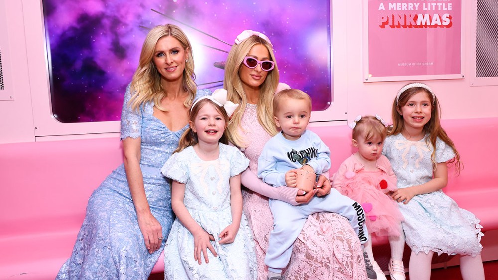 Nicky Hilton Rothschild, Theodora Rothschild, Paris Hilton, Phoenix Barron Hilton Reum, Lily-Grace Victoria Rothschild, London Marilyn Hilton Reum at the Third Annual Young Hearts Friends Fest at Museum of Ice Cream on January 28, 2025 in New York, New York.