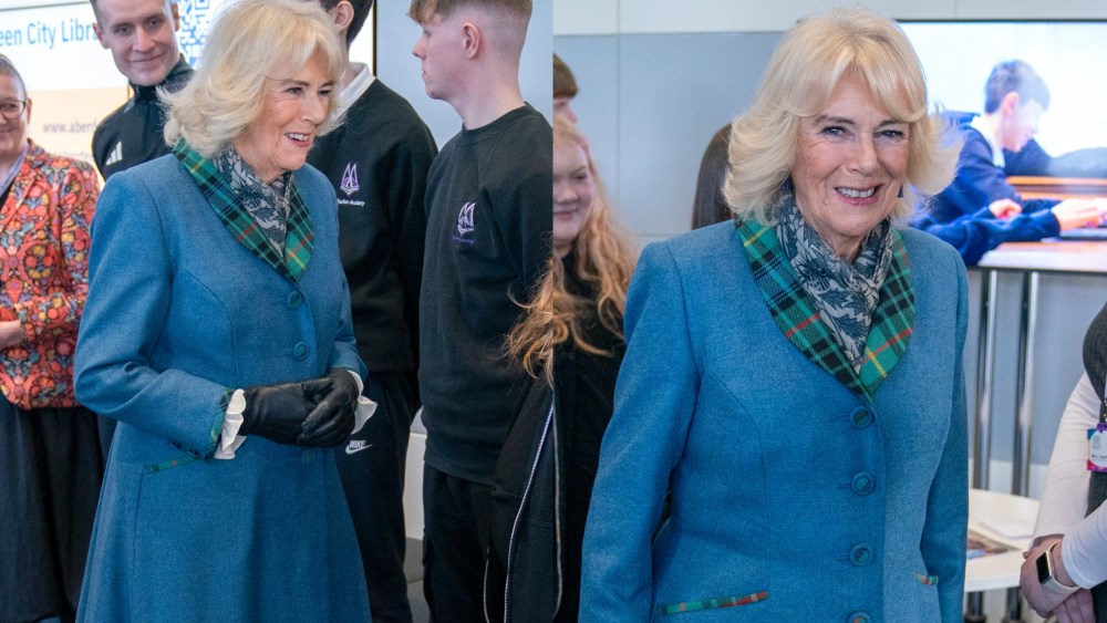 Queen Camilla, Aberdeen, blue coat dress, tartan