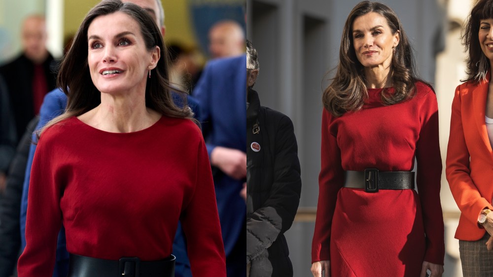 Queen Letizia, Spain, Barcelona, Red Dress, Black Belt, Belted Dress