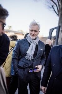 Street style at Pitti Uomo 107 in Florence, Italy, 2025.