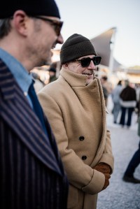 Street style at Pitti Uomo 107 in Florence, Italy, 2025.