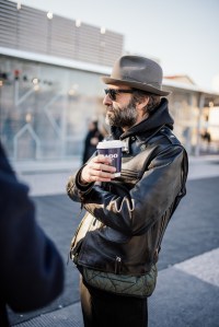 Street style at Pitti Uomo 107 in Florence, Italy, 2025.