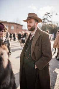 Street style at Pitti Uomo 107 in Florence, Italy, 2025.