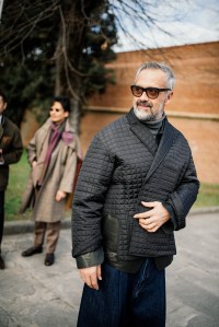 Street style at Pitti Uomo 107 in Florence, Italy, 2025.