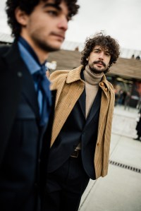 Street style at Pitti Uomo 107 in Florence, Italy, 2025.