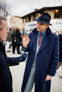 Street style at Pitti Uomo 107 in Florence, Italy, 2025.